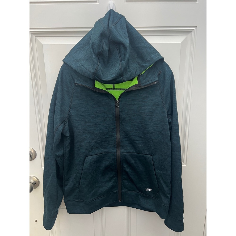 American Eagle AE Active Flex Full Zip Hoodie Teal Space Dye Neon Green Mens M